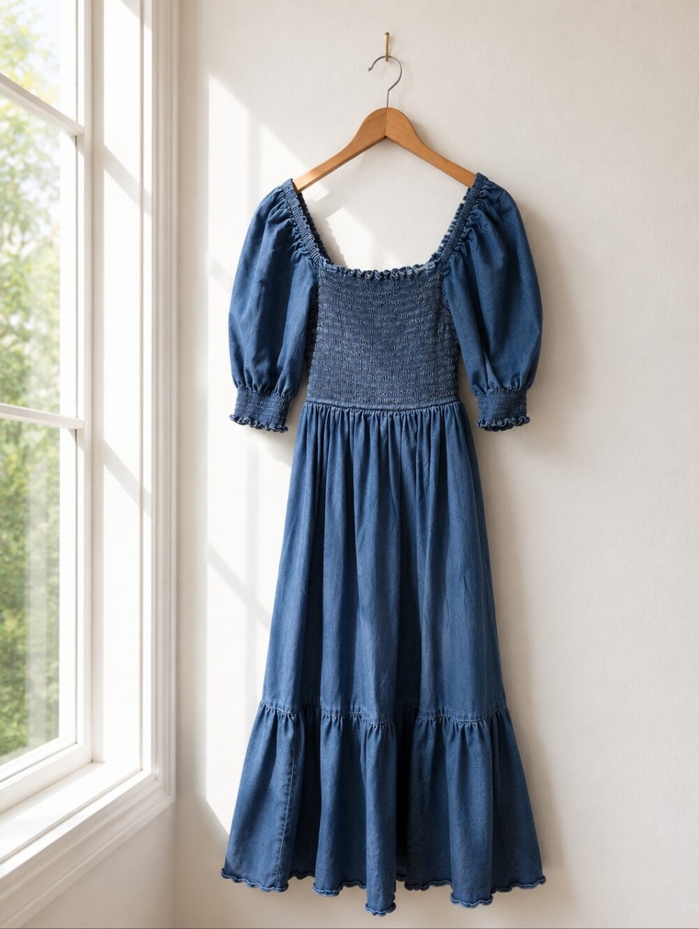 INC International Concepts Smocked Chambray Midi Dress Women's S Cottagecore